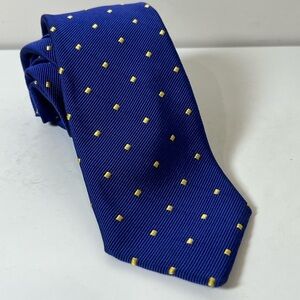 Charles Tyrwhitt Cotton Silk Blend Blue and Yellow Polka Dot Men's Tie